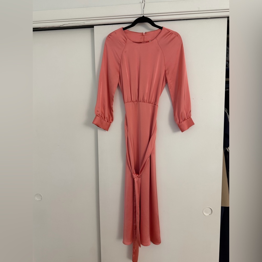 H&M Coral Midi Dress with Tie Waist